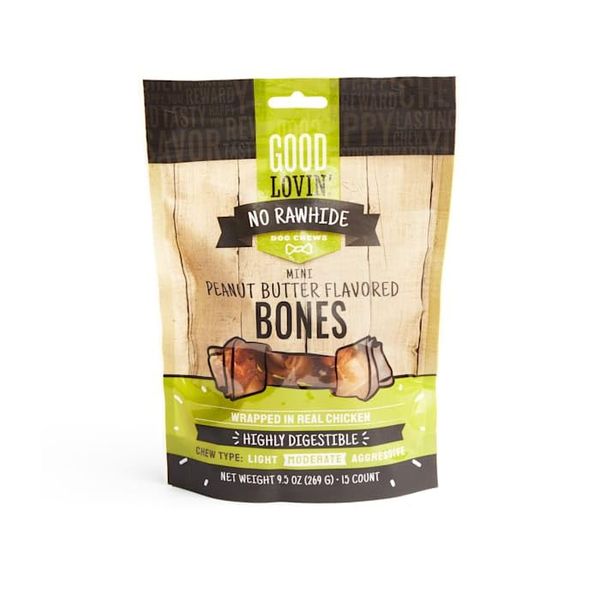 Good Lovin' No Rawhide Mini Peanut Butter Flavored Dog Bones, 9.5 oz., Count of 15