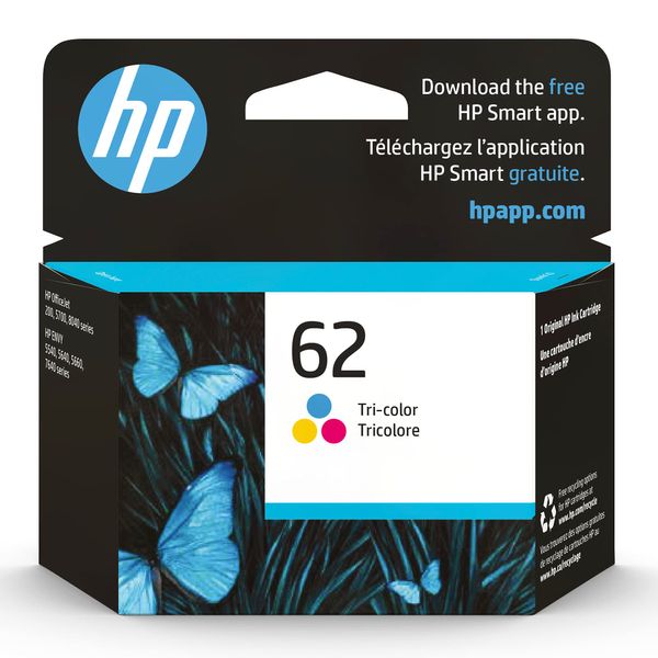 HP 62 Tri-color Ink Cartridge | Works with HP ENVY 5540, 5640, 5660, 7640 Series, HP OfficeJet 5740, 8040 Series, HP OfficeJet Mobile 200, 250 Series | Eligible for Instant Ink | C2P06AN