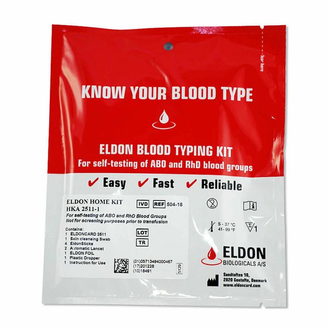 NEW Eldoncard Home Blood Type Testing Kit for ABO and RHD Blood Groups