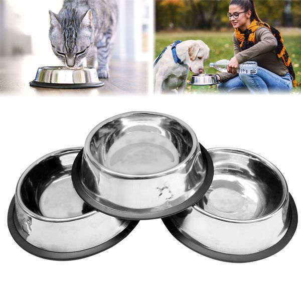 VORX Cat Pet Bowls Pack OF 3 Stainless Steel Cat Bowl With Non Slip Rubber Base Puppy Kitten Small Animals Feeding Bowls 15cm, 1% of Sale Value will be Donated to Children's Hospital Sheffield