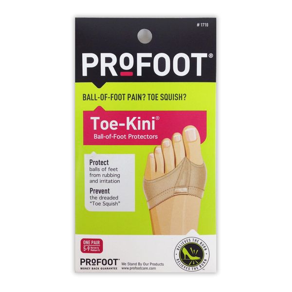 PROFOOT Toe-Kini Ball of Foot Cushions for Women (Size 5-9), Toe-Separating Foot Pads for Comfort When Walking in High Heels, Flats or Sneakers, Shock Absorbing Metatarsal Pads, 1 Pair