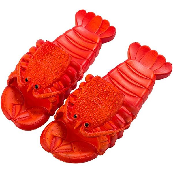 Vasarhely Lobster Slippers, Fun, Soft, Lightweight, Breathable, Anti-Slip Sandals, Men's, Women's, Children's Size, Bath Slippers, Beach Sandals, Room Slippers, Indoor Wear, Unique, Beach, Shrimp, Swimming, Bathroom, Spring, Summer, red