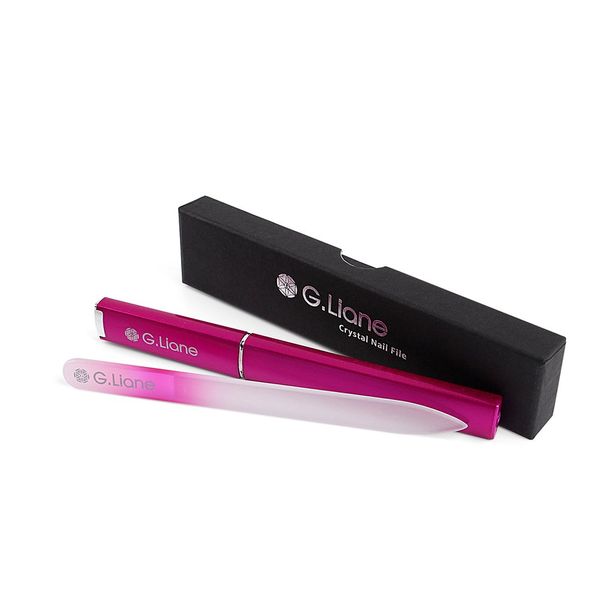 G.Liane Glass Nail File, Professional Crystal Glass Nail File, With Case, Double-sided, Etched, Nail File, Glass Manicure (Rainbow Pink)