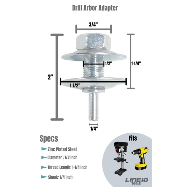 LINE10 Tools 1/2-Inch Drill Arbor Adapter for Buffing and Grinding Wheels