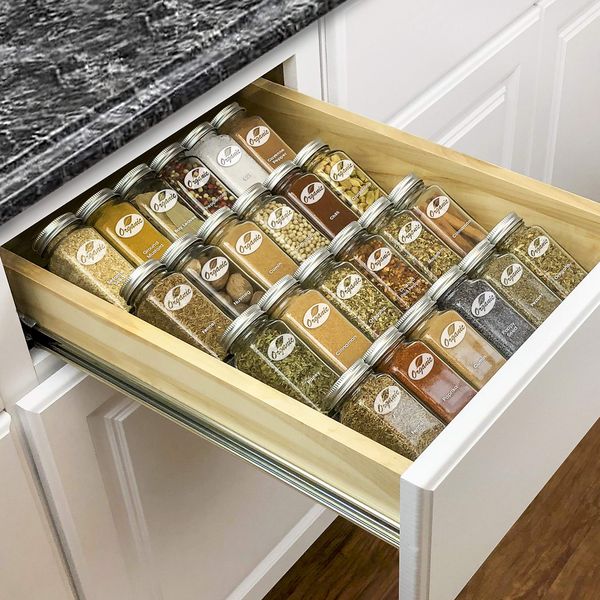 LYNK PROFESSIONAL® Spice Drawer Organizer - Heavy Gauge Steel 4 Tier Rack - Drawer Insert Tray for Spice Jars, Herbs and Seasoning - Kitchen Cabinet Storage - Silver Metallic, Medium