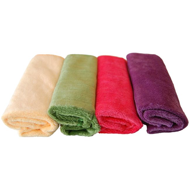 EcoSol Designs Plush Microfiber Towels/WASHCLOTHS, Ultra Soft Thick (Purple, Pink, Green, Yellow)