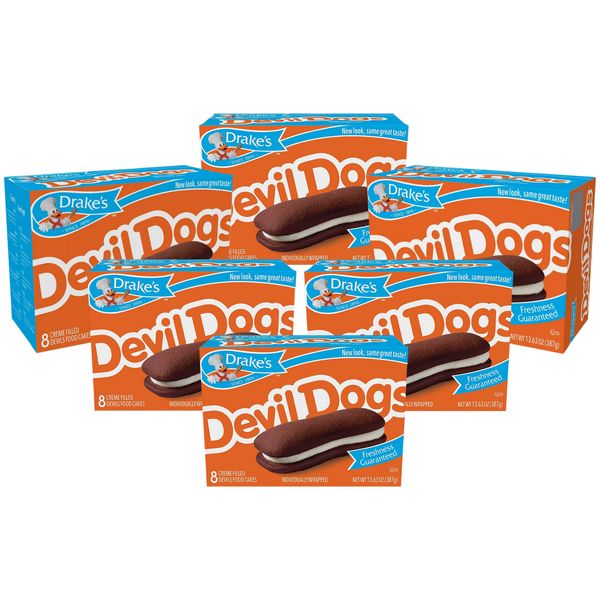 Drake's Devil Dogs, 6 Boxes of Creme-Filled Devils Food Chocolate Snack Cakes