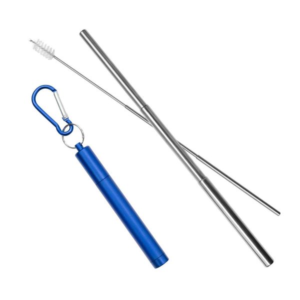 AngeliqueShop Stainless Steel Straws with Cleaning Brush and Carabiner Ideal for Carabiners, Choose from 6 Colors (Blue)