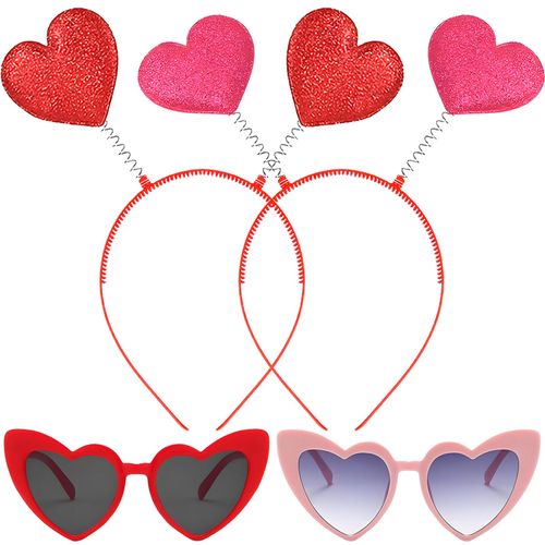 Valentines Headbands for Women - Valentines Heart Headband and Valentines Day Glasses - Glitter Heart Headbands for Valentines Day Decorations for Party - Valentines Clothes for Women (4Pack)