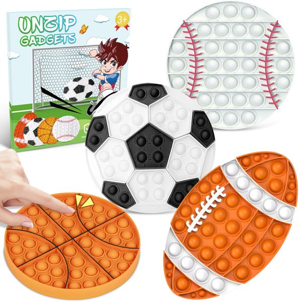 4 Pcs Fidget Toys for Kids - Fidget Sensory Toys, Sport Ball Bubble Fidget Toys, Soccer Football Basketball Baseball Rugby Silicone Squeeze Sensory Toys, Stress Relief Toys for Autism for Kids