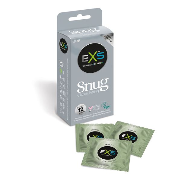 EXS Snug Fit Condoms Pack of 12 | Smaller Size Tighter Fit Trim Close Fit | Vegan Condoms