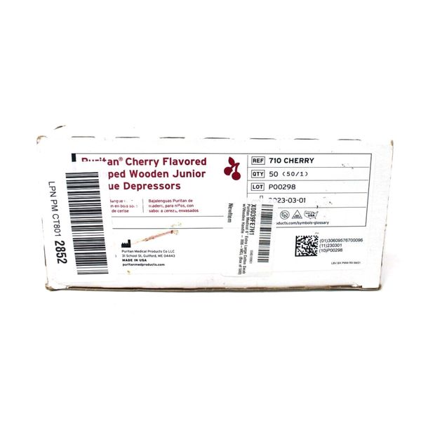 Puritan Medical 710 Wood Tongue Depressor Cherry Flavor 5-1/2" - 50/BX