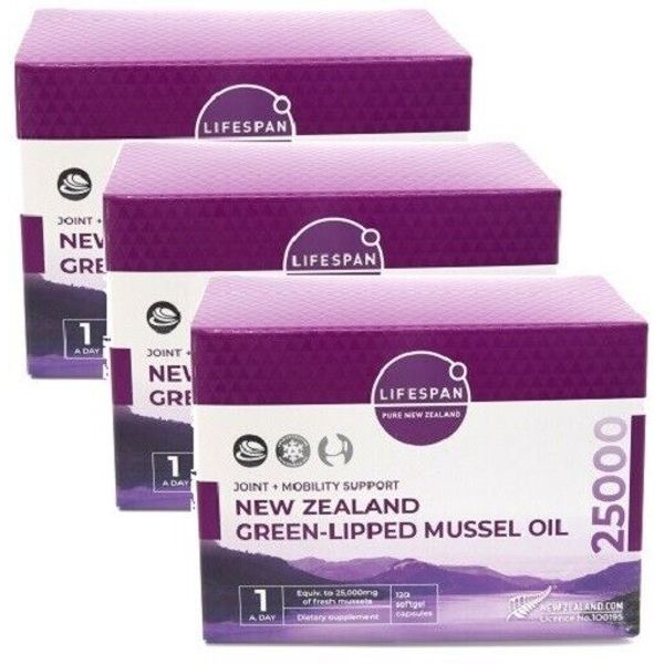 LifeSpan Maxi-Flex New Zealand Green Lipped Mussel Oil 25000 120Caps (3 packs)