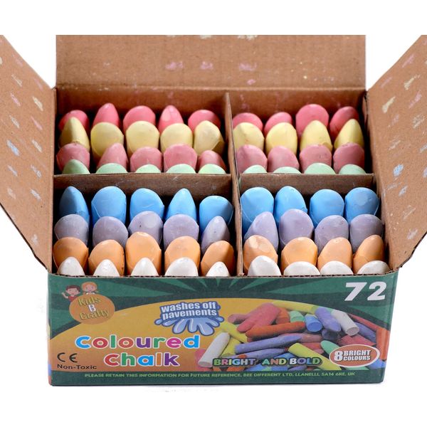 Kids B Crafty 72 Pack Chunky Coloured Chalks - 24 Vibrant Colours, Washable, Pavement Chalk for Kids, Fun Outdoor Garden Toys, Ideal for Toddlers & Artists