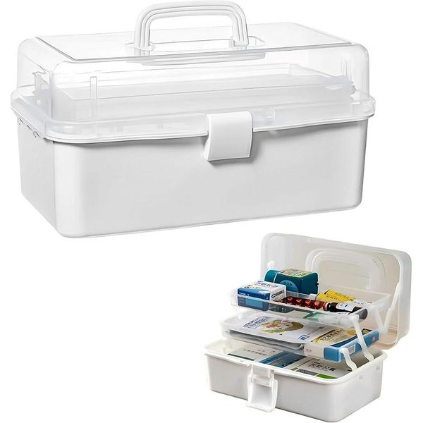 5x points on all items ★ Shopping marathon First aid box Medicine box Medicine case Medicine holder 3-tier Tool box Tool box Storage box Large capacity Stylish Transparent Handle White