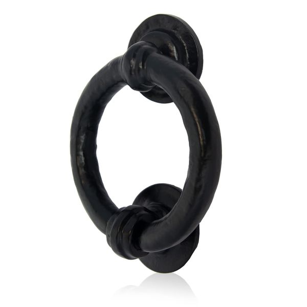 XFORT Smithy's Range Black Antique Ring Door Knocker, Traditional Black Ring Front Door Knocker, Aesthetic Antique Exterior Furniture, Cast Iron Door Knocker.