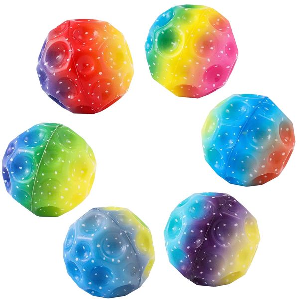 PAKSPAK 6 Pack Moon Space Balls for Kids, Super High Bouncing Balls, Bouncy Ball, Jumping Galaxy Ball for Indoor Outdoor Play