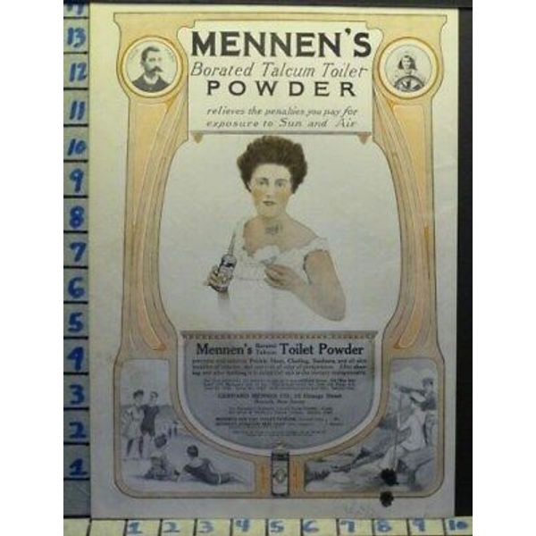 1908 MENNENS TALCUM POWDER CHILD WOMAN HEALTH BEAUTY VINTAGE ART AD  O28