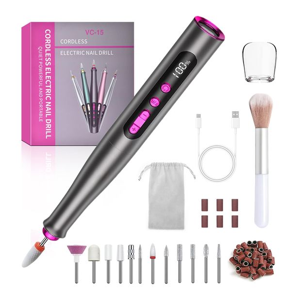 Nagelfräser für Gelnägel Kabellos,35000u/min Elektrische Nagelfeile Professionelle, Kabellos Nail File Elektrische Nail Drill, Maniküre Pediküre Set
