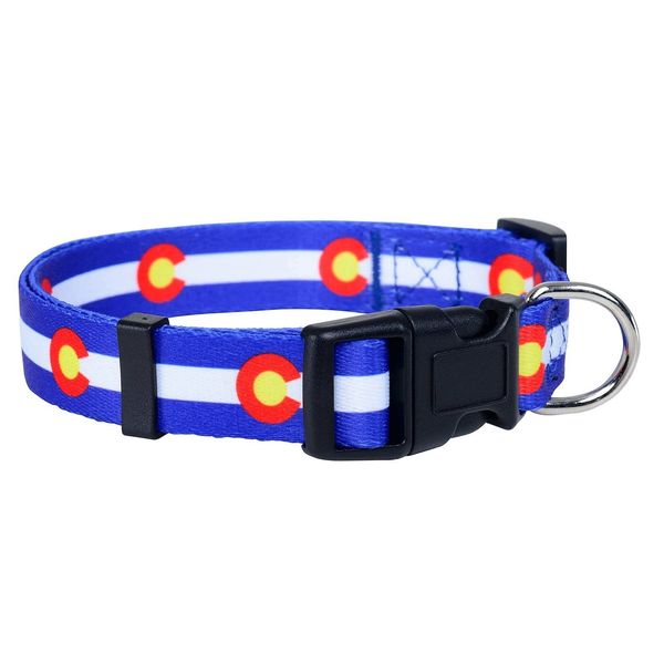 Native Pup Colorado Flag Dog Collar (Colorado Blue, Small)