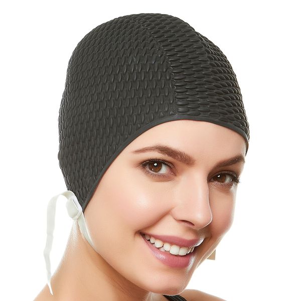 Beemo Swim Cap Women Chin Strap Swimming Caps- Black