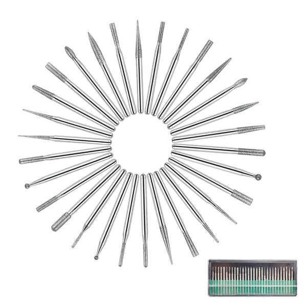 Aiyraa 30 Pcs Diamant Fräser Schleifstift Set, 3mm Schaft Dremel Fräser Für Glas Edelstein, Diamant Bohrer Polieren Gravieren, Dremel Zubehör Schleifaufsätze Für Metall Und Steinbearbeitung