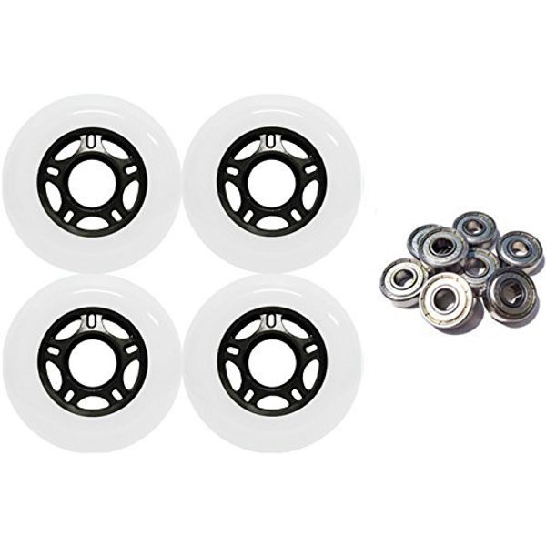 Player's Choice Outdoor Inline Skate Wheels 89a 4-Pack - Choose Size, Color, and Bearings (White, 76mm 4-pk, ABEC 5 Bearings)