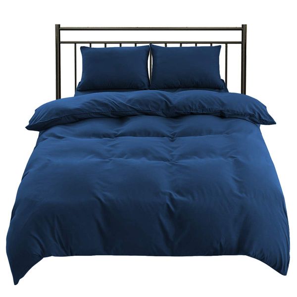 AYO Duvet Cover, Comforter, Pleasant Texture, Bedding, For Western and Japanese-Style Beds, Breathable, Quick Drying, Peach Skin Finish, Washable, Navy, Single, 59.1 x 82.7 Inches (150 x 210 cm)