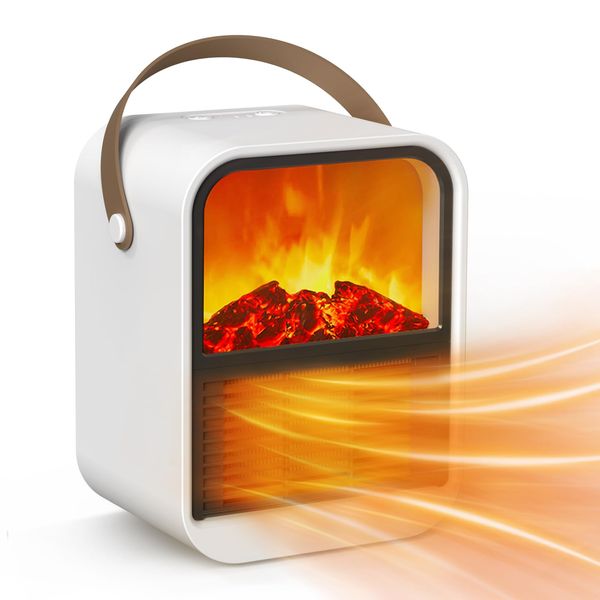 Ceramic Heater Fireplace Type (2024 Model & 3D Flame Saving Measures) Electric Fan Heater Small Electric Stove Heater Heater Fans Heater Fans Flickering Flames Energy Saving 8 Hours Timer 2 Second