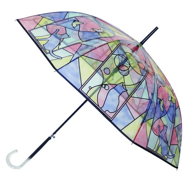 Santos JK-140 Enchante Stained Glass Umbrella, Cat and Butterfly, Pink, 22.8 inches (58 cm), Women's, Long Umbrella, Rain Umbrella, Jumping