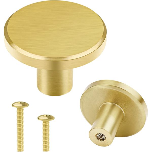 Vandicka 8 Pcs Solid Brass Knobs and Screws - Gold Cabinet Door Knobs & Drawer Pulls – Round Brass Handles for Kitchen Cupboard Dresser Wardrobe, 28 * 20 mm