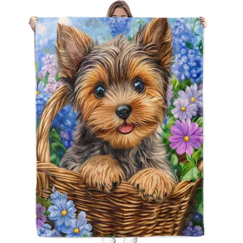 Bidesk Cute Yorkshire Terrier Puppy Dog Flannel Blanket - Soft, Cozy, Lightweight, Fuzzy, and Warm Throw - Perfect for Couch, Bed, Travel, and Outdoor Use - for Men Women Adults Kids 60"×50"