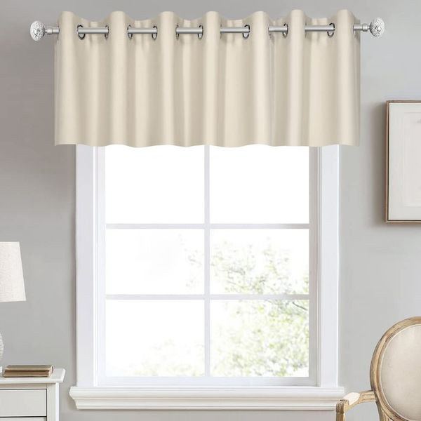 DECOVSUN Solid Grommet Top Greyish Beige Valance for Kitchen Blackout Curtain Valance for Living Room Short Straight Drape Valance for Bedroom Kids Room 100 Inch Wide by 18 Inch Long 1 Panel