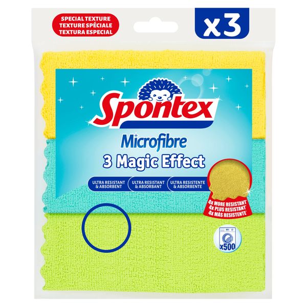 Spontex 3 Magic Effect Microfibre Cloths, 24.5 x 25cm Cleaning Cloths