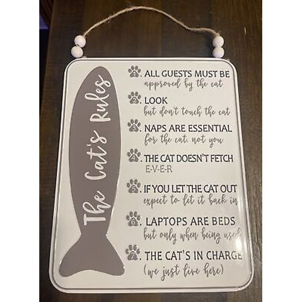 The Cat's Rules Tin Sign Metal Wall Art Home Decor Pet Lover 9.5 x 11.5 inch