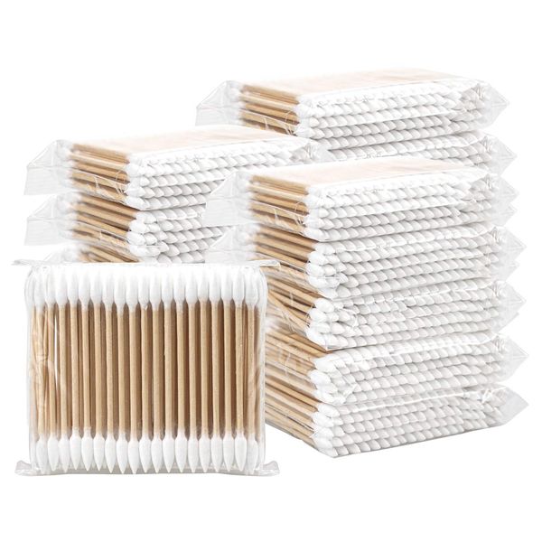 Hedume 2500 Pieces Wooden Cotton Swabs, Double Pointed Cotton Buds (25 Packs, 100 Pieces 1 Pack)