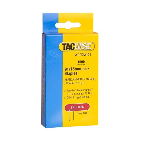 Tacwise 0283 Type 91 / 15 mm Galvanised Narrow Crown Staples, Pack of 1