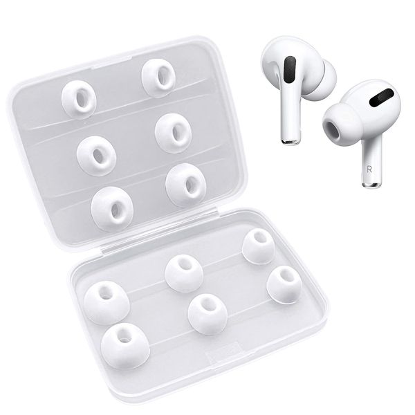 [3 Pairs] Replacement Ear Tips for AirPods Pro/AirPods Pro 2 Silicon Ear Buds Tips with Noise Reduction Hole, White Silicone Ear Tips with Portable Storage Box and Fit in The Charging Case (S/M/L)