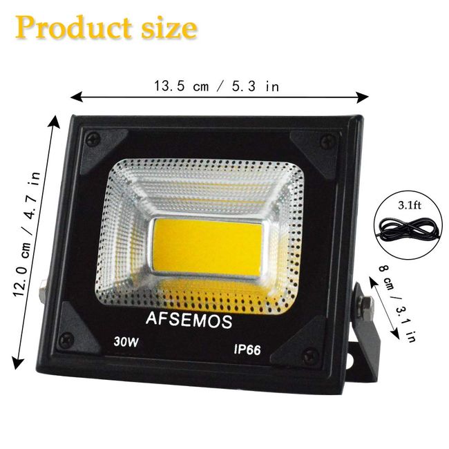 AFSEMOS 30W Outdoor LED Low Voltage Warm White Floodlight, 12V DC Outdoor  LED Security Flood Light, IP66 Waterproof Super Bright Work Light for