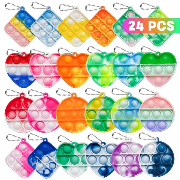 24 PCS Pop Fidget Toys Bulk Its Party Favors for Kids Toys 3 Shape Mini Pop Keychain It Birthday Goodie Bag Stuffers Fidgets for Kids Classroom Prizes End of Year Student Gifts Sensory Fidget Toy Pack