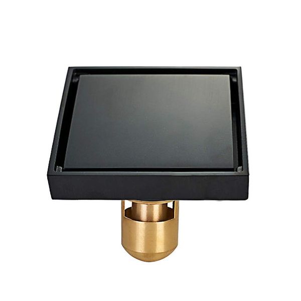 Hardbase Metal Bathroom Floor Drain Shower Drain 10cm Square Brass Built-in High Pass Filter Drain (Black)