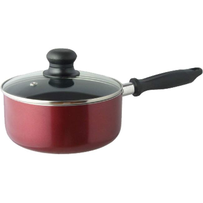 Cuisine Living Single Handle Pot, 7.1 inches (18 cm), Induction Compatible, Fluorine Treated, Non-Stick Red,