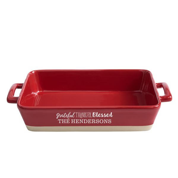 Let's Make Memories Personalized Grateful, Thankful, Blessed Stoneware - Red Lasagna Dish