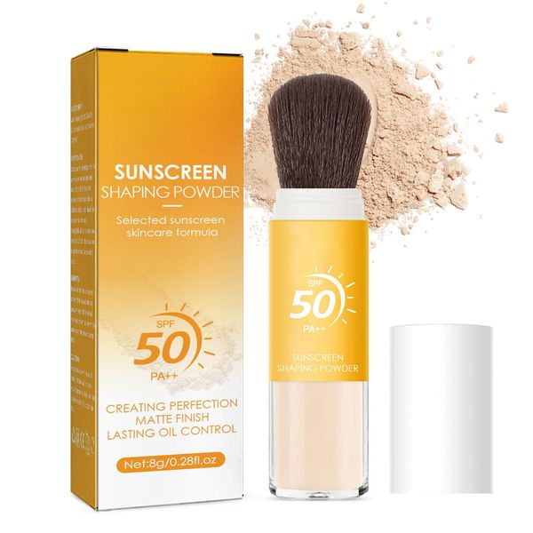 Mineral Sunscreen Setting Powder, SPF 50 PA++, Mineral Brush Powder, Matte Translucent Loose Setting Powder, Natural Oil Control Lightweight Face Powder for All Skin, Smooth, Lasting, Breathable