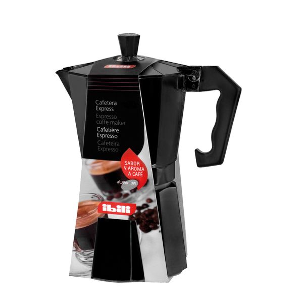 IBILI Bahia Express Moka Pot, Black, 1 Cup, 50 ml, Aluminium,14 x 12 x 8 cm