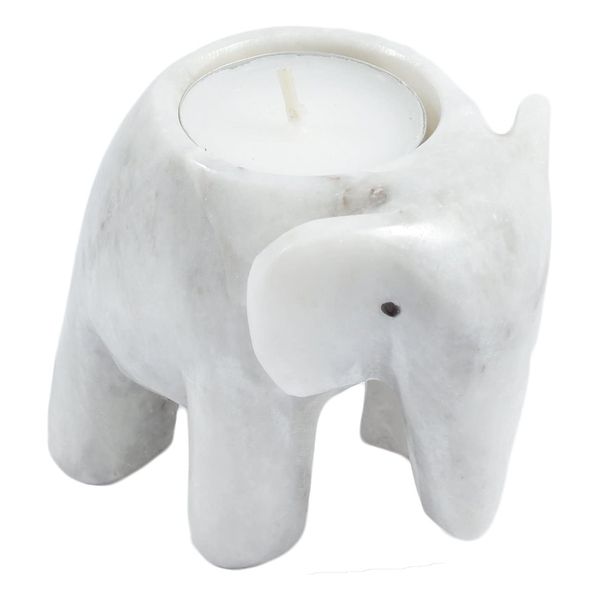 3" Marble Elephant Tea Light Candle Holder (White Marble)