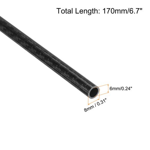 MECCANIXITY 2Pcs Carbon Fiber Tube 6 x 8 x 170mm Glossy Surface Rod 3K Roll Wrapped Pure Carbon Round Tubing for RC Airplane Multicopter