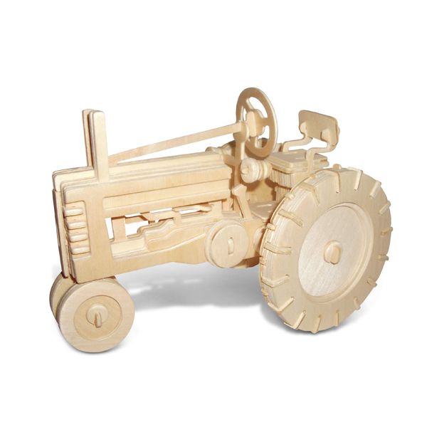 Puzzled 3D Puzzle Farm Tractor Set Wood Craft Construction Model Kit, Fun & Educational DIY Wooden Toy Assemble Model Unfinished Crafting Hobby Puzzle to Build & Paint for Decoration 130 Pieces Pack