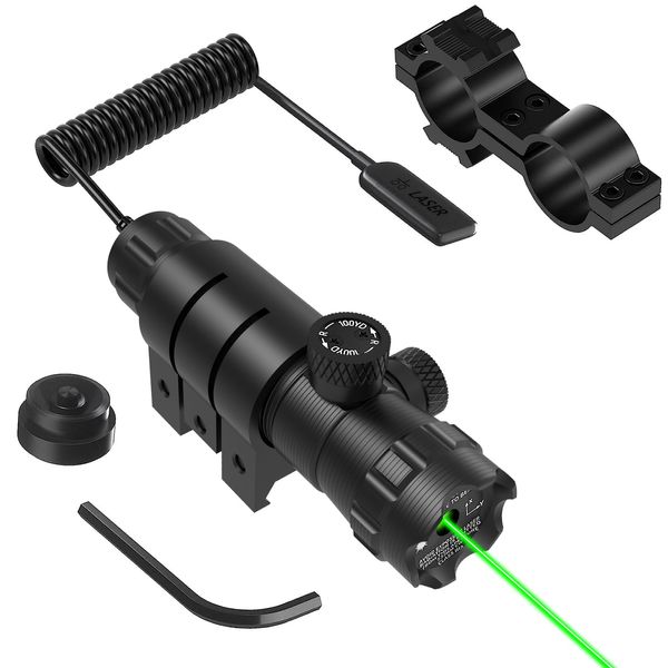 UUQ Hunting Airsoft Gun Lasers - Military Grade Green Laser Sight for Rifle with 20mm Picatinny Mount & 1'' Ring Mount Adapter, Remote Pressure Switch,Battery Dot for Accurate and Reliable Performance