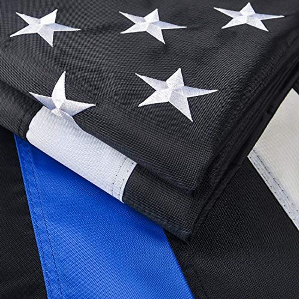 Thin Blue Line Flag-3x5 ft with Embroidered Stars, Sewn Stripes, Brass Grommets, UV Protection, 300D Nylon Black White and Blue American Police Flag